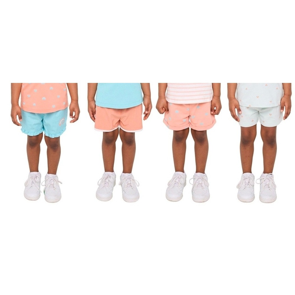 Pekkle Toddler Girls 4 Piece Shorts Set 3T Rainbow Heart Pull On Cotton Blend